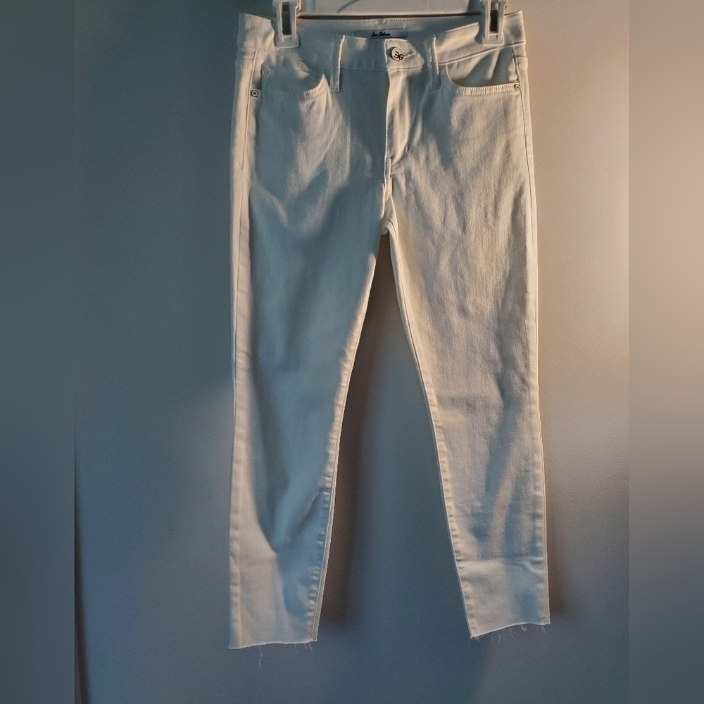 Sam Edleman The Kitten Mid Rise Distressed Hem Cropped Skinny White Jeans